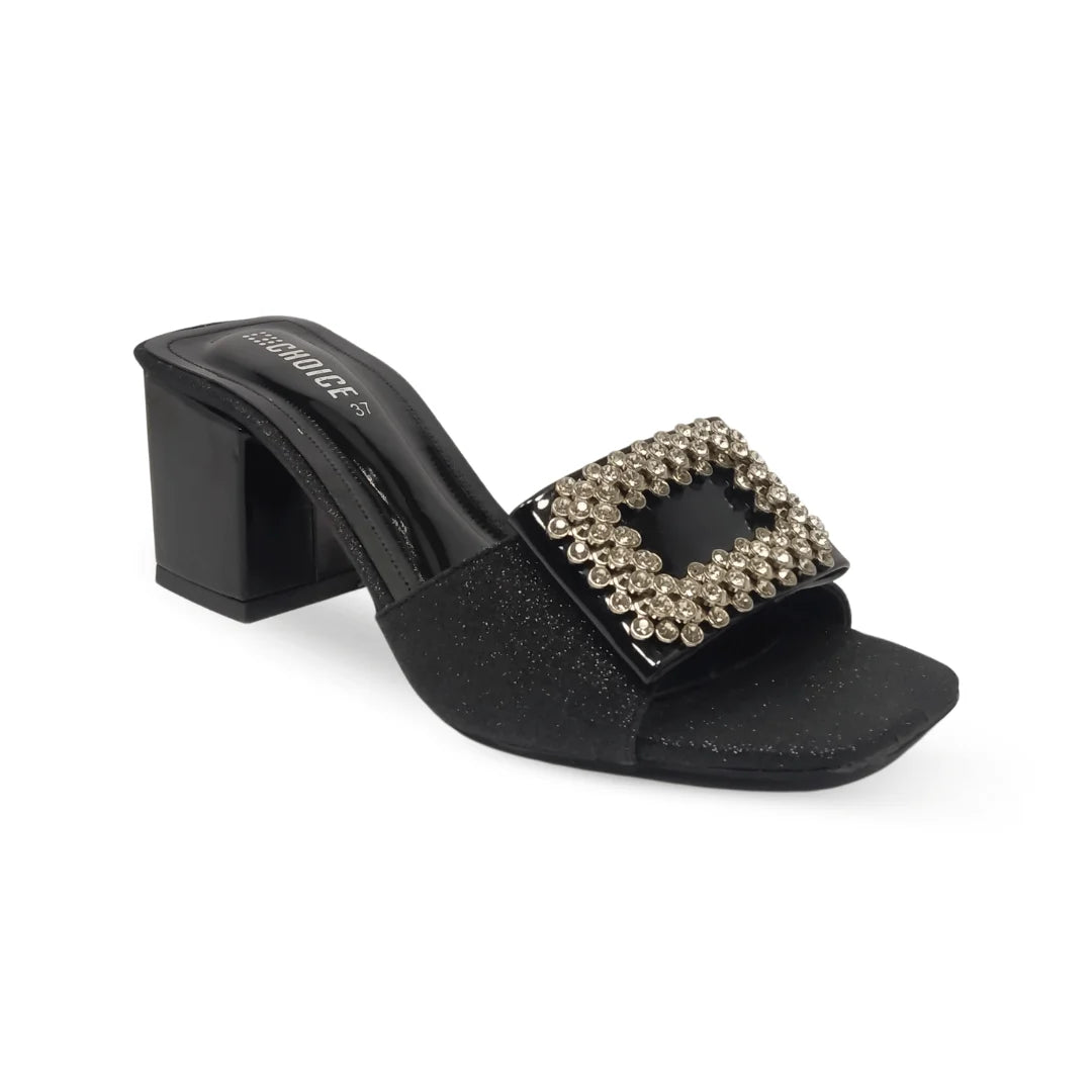 Ladies Fancy Buckle Block Heel Slipper-17558