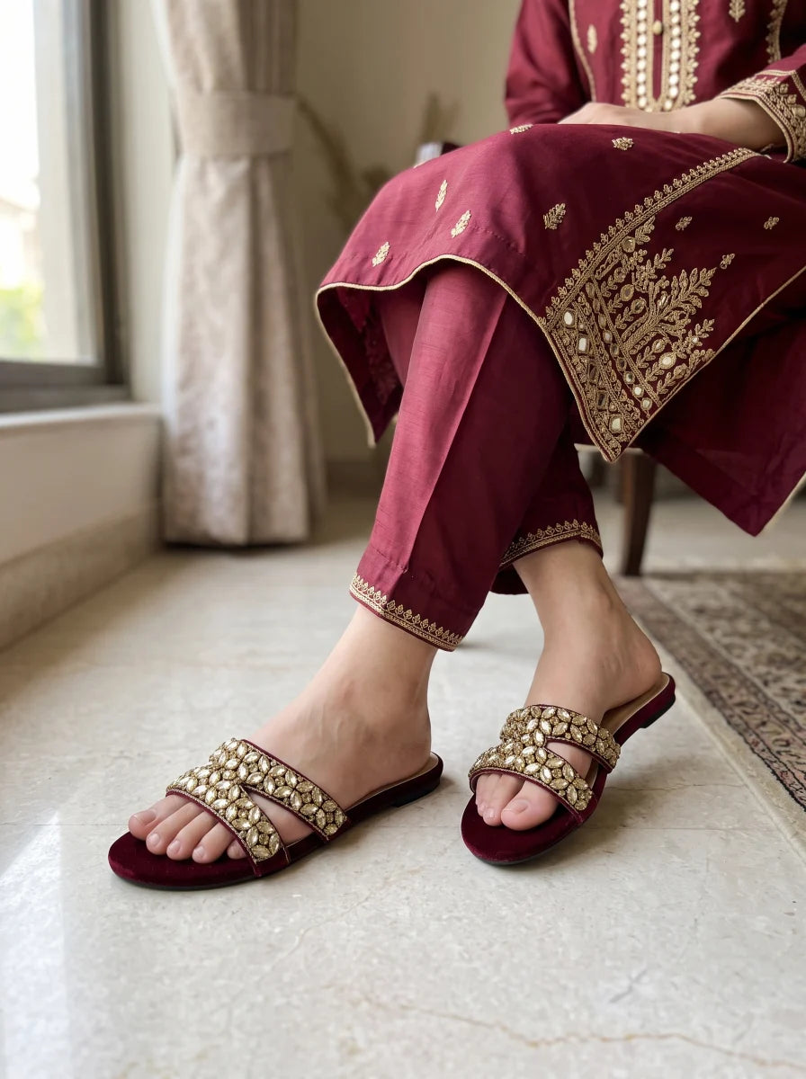 Flat Slipper - Maroon | 12557
