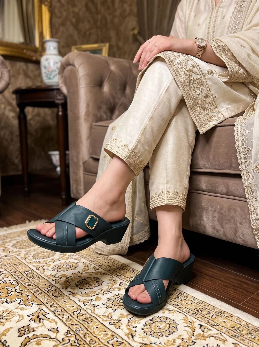 PU Sole Slipper - Green | 14823