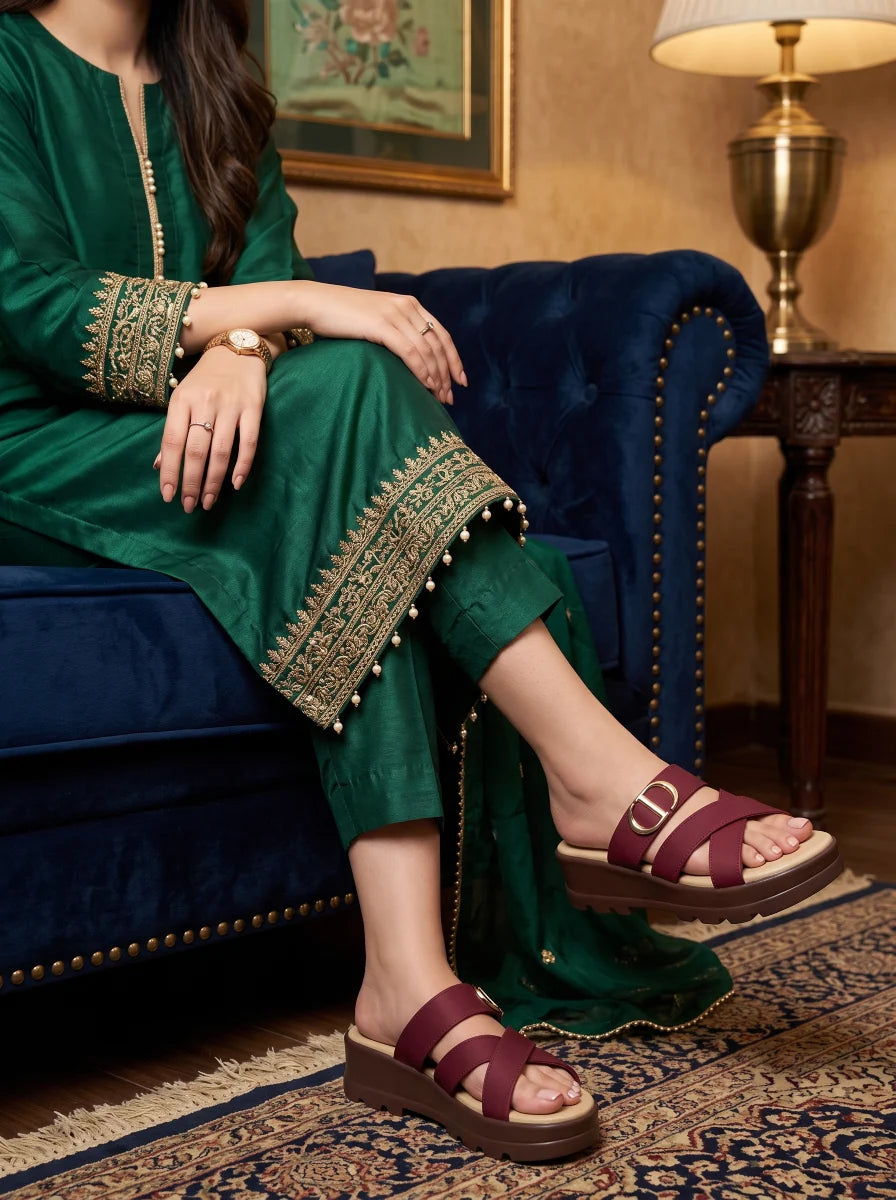 PU Sole Slipper - Maroon | 14753