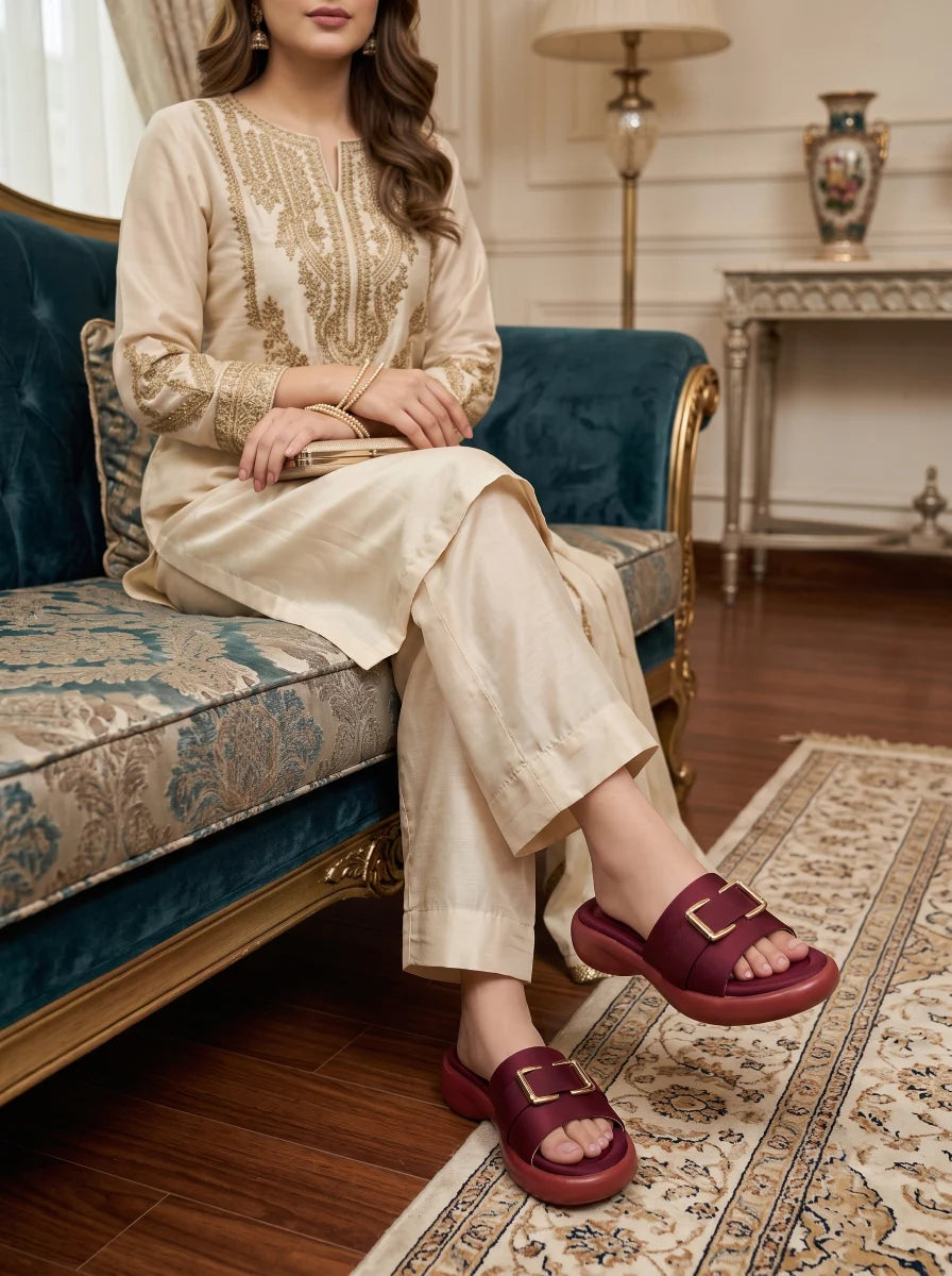 PU Sole Slipper - Maroon | 14774