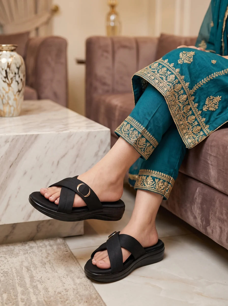 PU Sole Slipper - Black | 14781