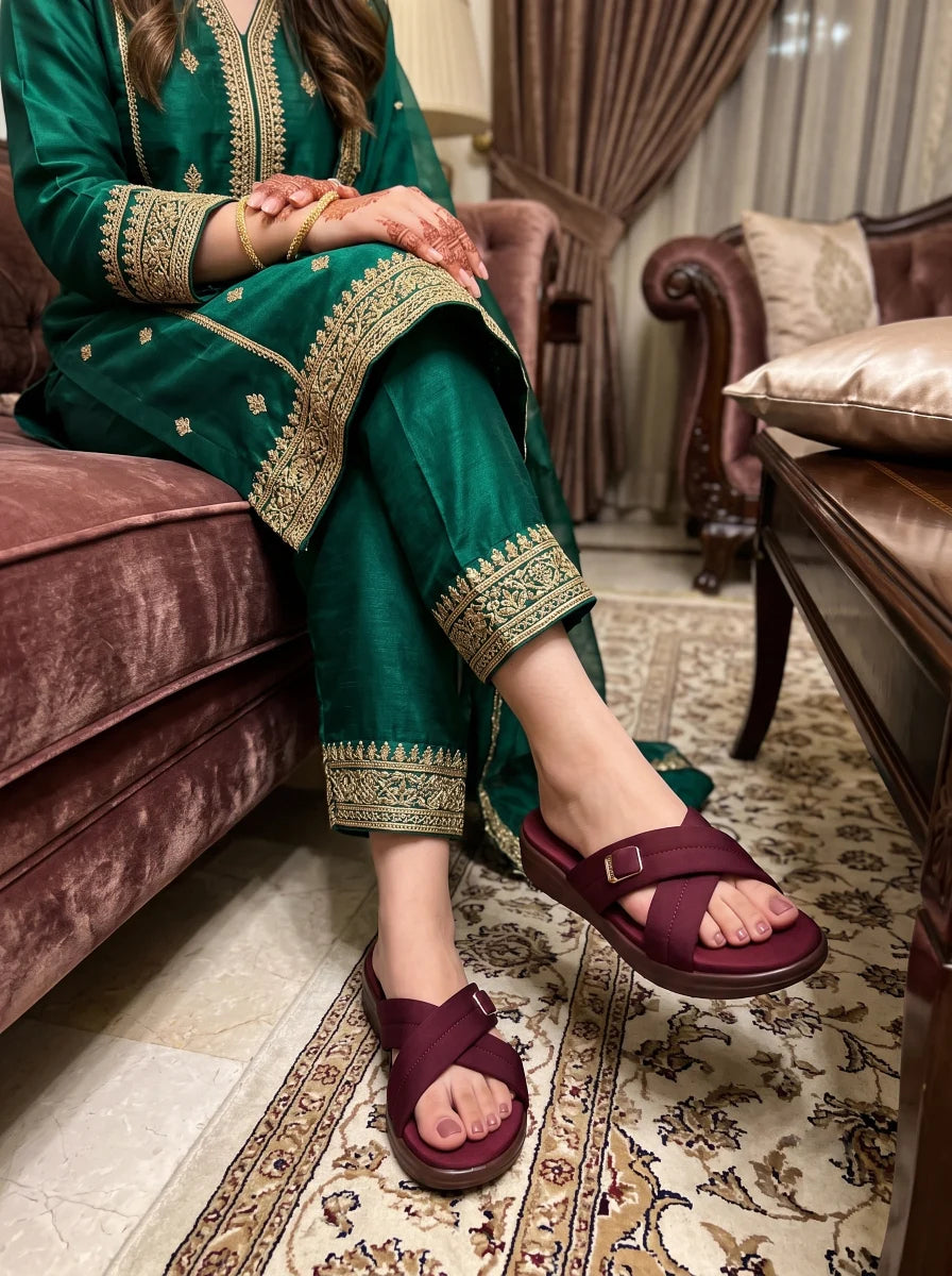 PU Sole Slipper - Maroon | 14781