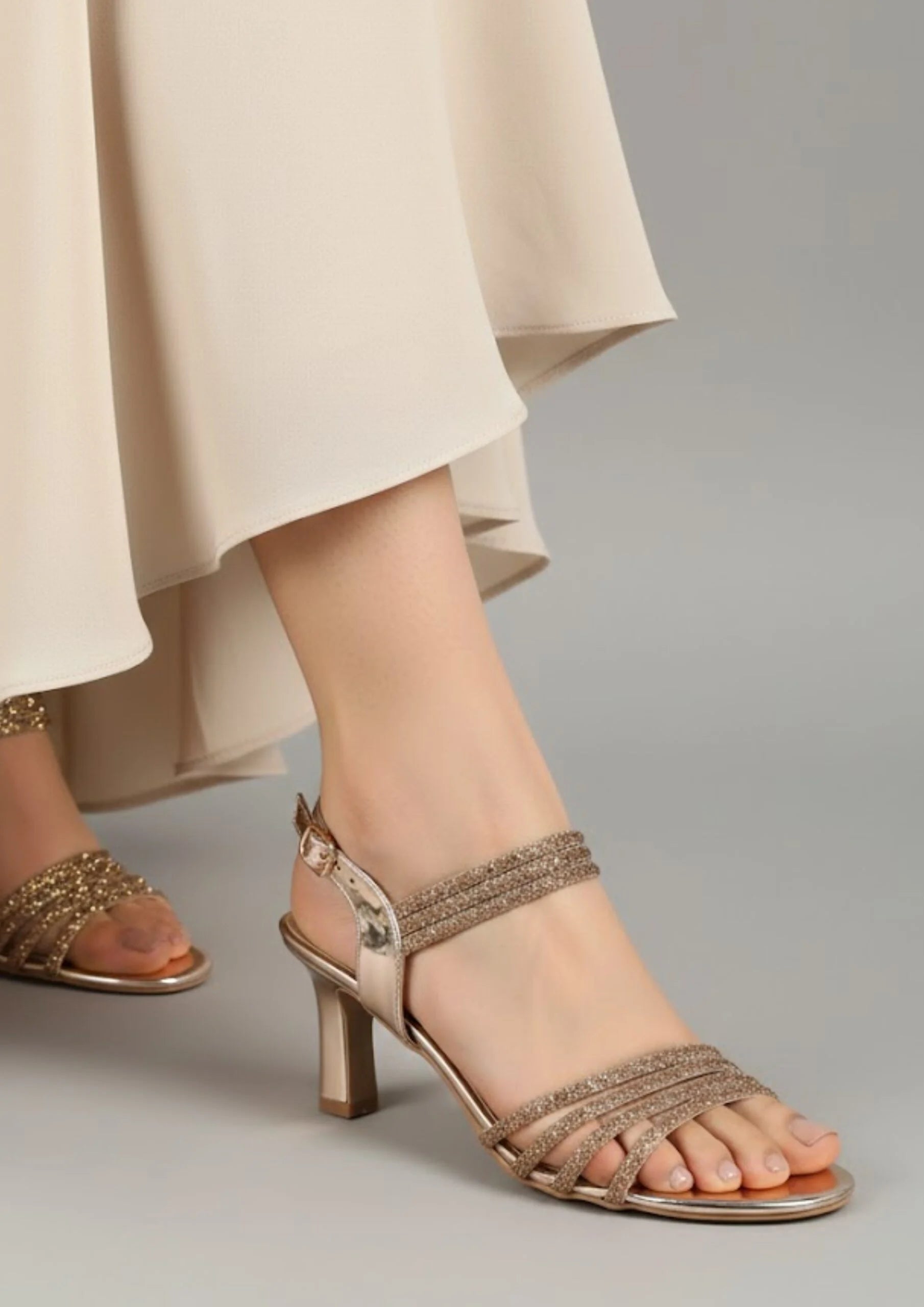 PEACH & SILVER Glitter Strap Heels 49334